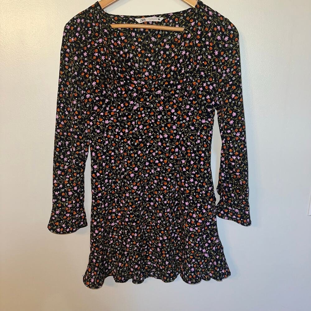 Zara Floral Long Sleeve Mini Dress – Size S